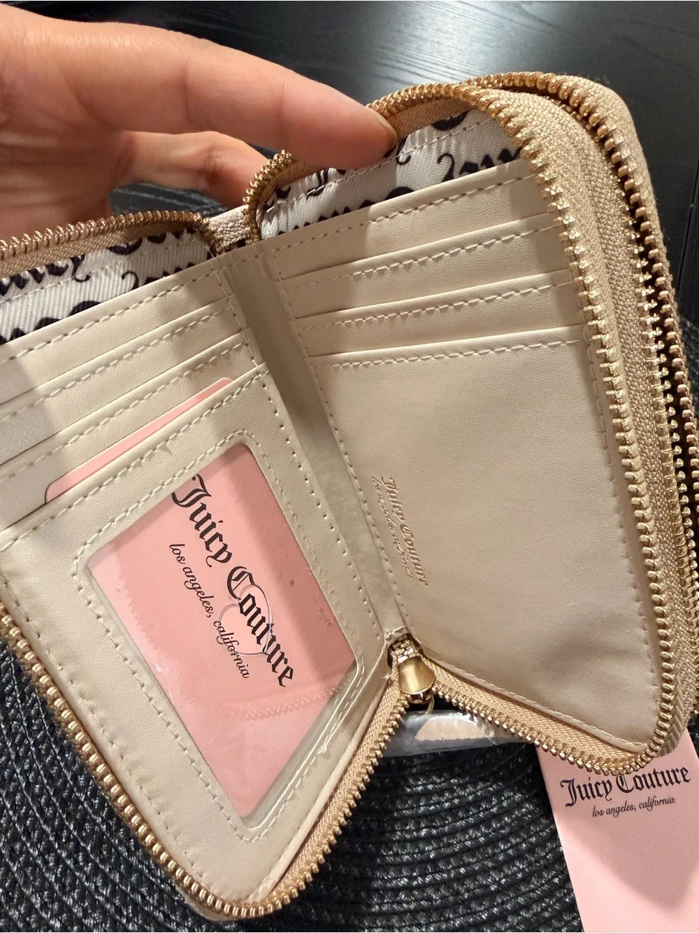 Juicy Couture Beige Logo Compact Zip Wallet with Flower Charm